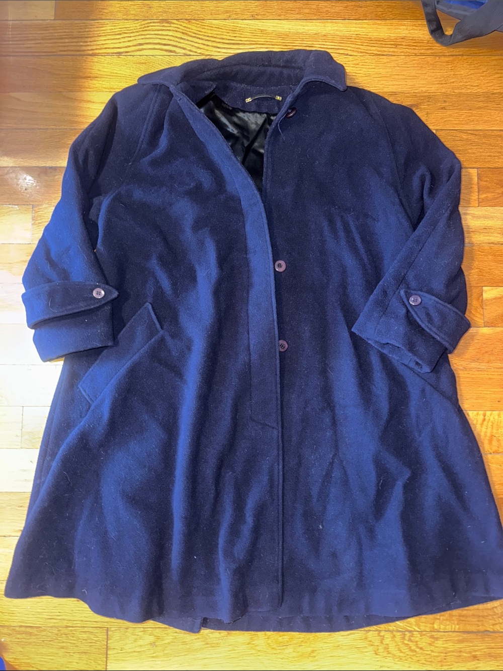 Shiff Vintage Wool by Maryse Roye Long Jacket Navy Blue